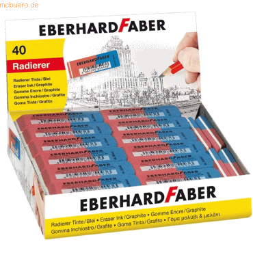 40 x Eberhard Faber Radiergummi Kautschuk 19x8x50mm rot/blau 40 x Eberhard Faber Radiergummi Kautschuk 19x8x50mm rot/blau von Eberhard Faber