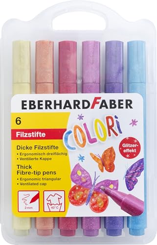 EBERHARD FABER 551214 - Filzstifte Set Glitzer, 6 dicke Malstifte im Kunststoffetui, Strichstärke 2 mm EBERHARD FABER 551214 - Filzstifte Set Glitzer, 6 dicke Malstifte im Kunststoffetui, Strichstärke 2 mm von Eberhard Faber