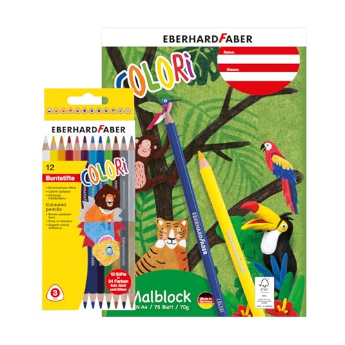 EBERHARD FABER 599044 - Malset Colori mit 12 Buntstifte und Zeichenblock DIN A4, 75 Blatt 70 g/m² Papier EBERHARD FABER 599044 - Malset Colori mit 12 Buntstifte und Zeichenblock DIN A4, 75 Blatt 70 g/m² Papier von Eberhard Faber