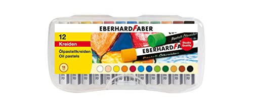 Eberhard Faber 522013 - Ölpastellkreiden in 12 leuchtenden Farben, bruchsicher, fingervermalbar, in Kunststoffbox, ideal für glatte Flächen von Eberhard Faber