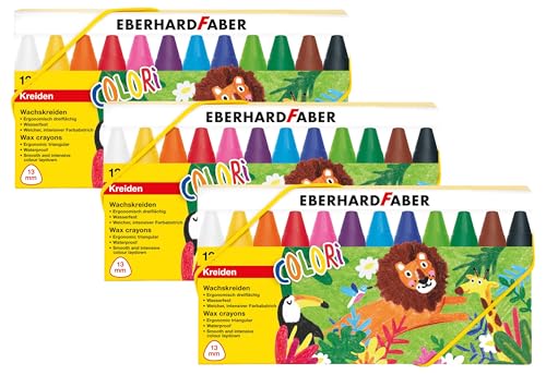 Eberhard Faber 524010 - Colori Wachsmalkreiden in 12 Farben, dreiflächige, wasserfeste Wachsmaler mit weichem, intensiven Farbabstrich, Kreide-Stifte für kreativen Mal-Spaß (Packung mit 3) von Eberhard Faber