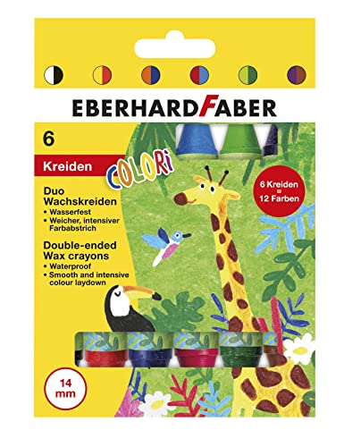 Eberhard Faber 524098 - Colori Duo Wachsmalkreiden in 12 Farben, ein Kreide-Stift mit zwei Minenfarben, 6 wasserfeste Wachsmaler mit weichem, intensiven Farbabstrich, für kreativen Mal-Spaß von Eberhard Faber