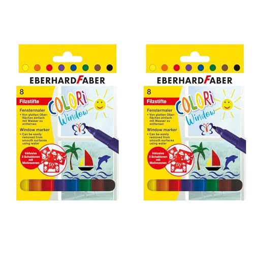 Eberhard Faber 550022 - Window Marker Colori, 8 Fensterstifte abwaschbar, inkl. 3 Schablonen (2) von Eberhard Faber
