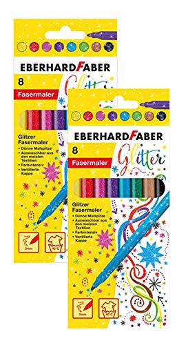 Eberhard Faber 551008 - Glitzer Fasermaler im Kartonetui (2 Packungen, Glitzer 8er Etui) von Eberhard Faber
