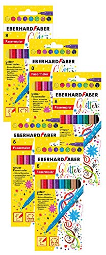 Eberhard Faber 551008 - Glitzer Fasermaler im Kartonetui (5 Packungen, Glitzer 8er Etui) von Eberhard Faber