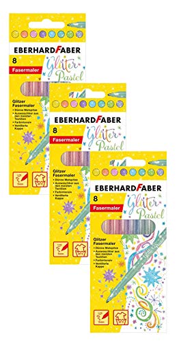 Eberhard Faber 551009 Glitzer Fasermaler in Pastell Farben im Kartonetui (3er Pack / Pastell Farben) von Eberhard Faber