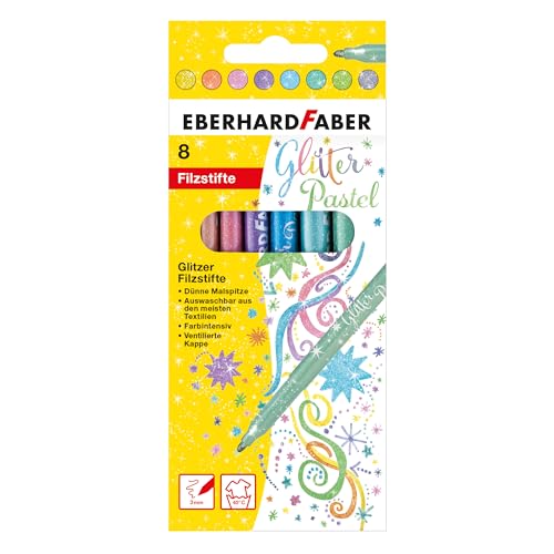 Eberhard Faber 551009 - Glitzer Filzstifte Pastell, 8 Malstifte mit dünner Spitze im Kartonetui von Eberhard Faber