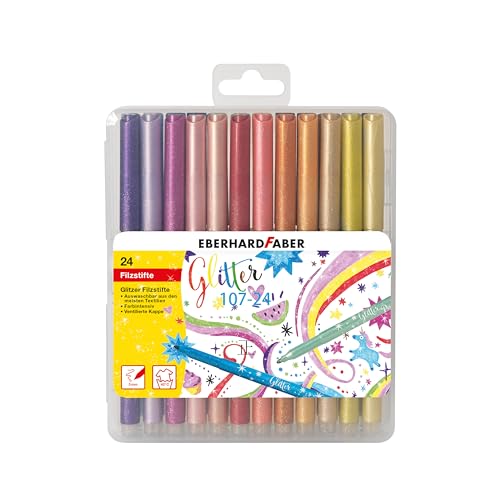 Eberhard Faber 551024 - Glitzer Filzstifte Set, 24 Malstifte mit Basic und Pastell Farben von Eberhard Faber