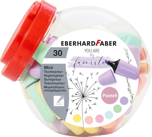 Eberhard Faber 551430 - Mini Textmarker Pastell, 30 Marker Stifte in Bonboniere, mit Keilspitze von Eberhard Faber