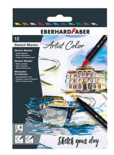 Eberhard Faber 558212 - Artist Color Sketch Marker Set mit 12 Farben, Fasermaler mit Doppelspitze, im Kartonetui, zum Zeichnen, Skizzieren und Illustrieren von Eberhard Faber