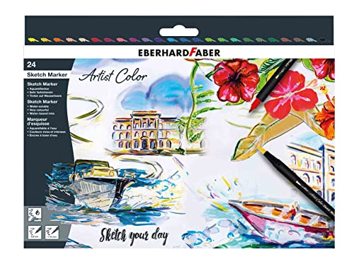 Eberhard Faber 558224 - Artist Color Sketch Marker Set mit 24 Farben, Fasermaler mit Doppelspitze, im Kartonetui, zum Zeichnen, Skizzieren und Illustrieren von Eberhard Faber