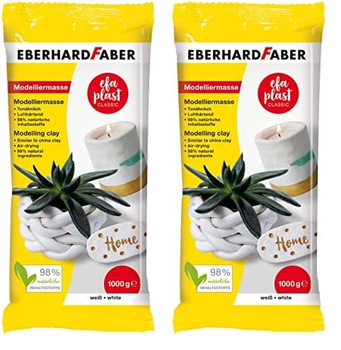 Eberhard Faber 570101 - EFAPlast Classic Modelliermasse in weiß, Inhalt 1000 g, lufthärtend, tonähnlich, kreatives Bastelvergnügen für kleine und große Künstler (Packung mit 2) von Eberhard Faber