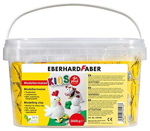 Eberhard Faber 570103 - EFAPlast Kids Modelliermasse in weiß im praktischen Eimer, Inhalt 3 kg, lufthärtend, tonähnlich, kreatives Bastelvergnügen für kleine und große Künstler von Eberhard Faber