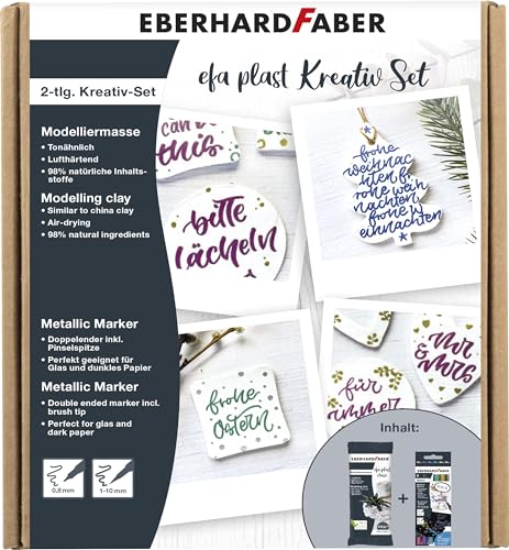 Eberhard Faber 570199 - Kreativ Set EFA Plast mit 500 g Modelliermasse weiß und 6 Metallic Marker Duo, für Erwachsene und Kinder von Eberhard Faber