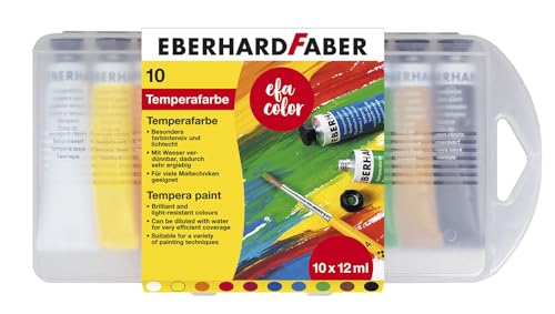 Eberhard Faber 575510 - EFA Color Tempera Schulmalfarben in lichtechten Farben, Kunststoffbox mit 10 Tuben zu je 12 ml, verdünn- und vermischbar, geeignet für viele Maltechniken von Eberhard Faber