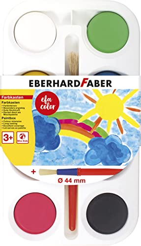Eberhard Faber 577008 - EFA Color Farbkasten mit 8 Farbtabletten und Pinsel, Deckel als Mischpalette nutzbar, gute Deckkraft, für Schule, Freizeit und Hobby von Eberhard Faber