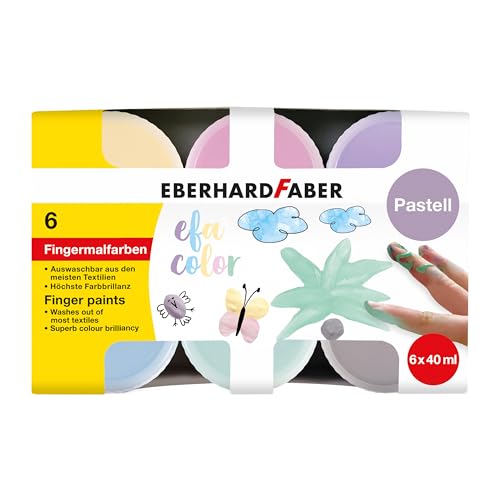 Eberhard Faber 578604 - Fingerfarben-Set für Kinder mit 6 pastelligen Farben, je ca. 40 ml, gut mischbar und schnelltrocknend, zum kreativen Malen von Eberhard Faber
