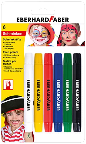 Eberhard Faber 579107 - Schminkstifte-Set mit 6 Farben, drehbar, mit Stiftkappe, schnell trocknend, zum Bemalen von Gesichtern von Eberhard Faber