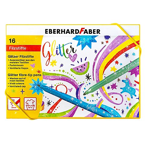 Glitzer-Filzstifte, bunt + pastell, 16 Stifte von Eberhard Faber