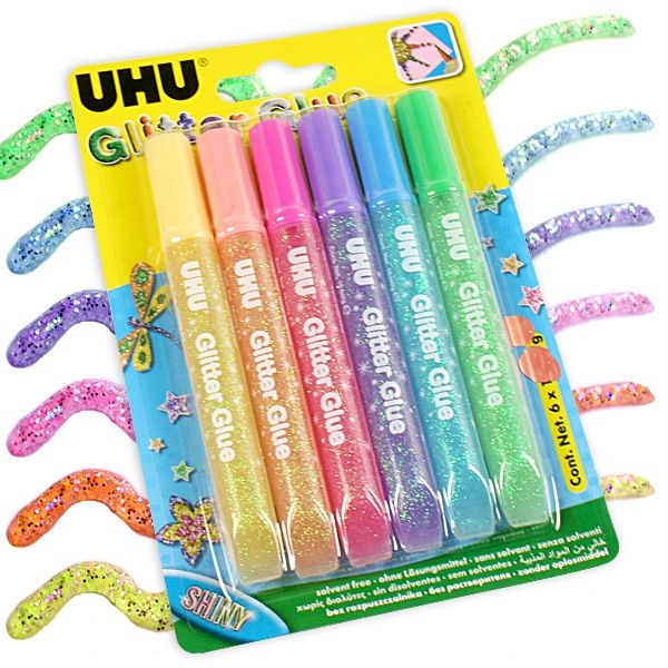 Glitzerkleber Pastell UHU, 6 Stück ohne Lösungsmittel, auswaschbar