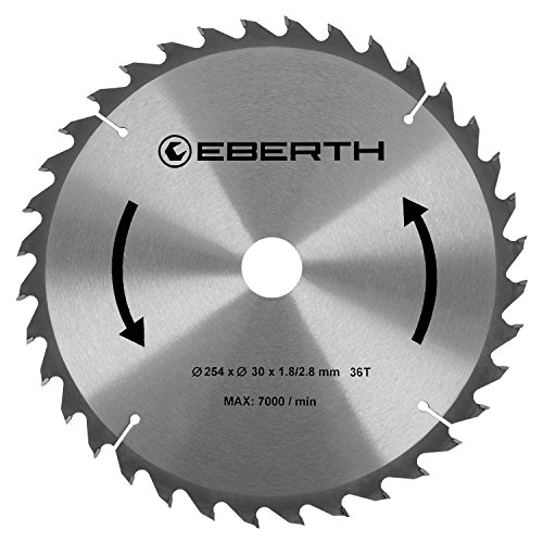 EBERTH Kreissägeblatt Sägeblatt Kreissäge Blatt aus Stahl mit Hartmetall-Zähnen für Holz-Schnitte (254mm Durchmesser, 30mm Bohrung, 1.8mm Blättstärke, 2.8mm Schnittbreite, 36 Zähne, RPM Max. 7000) von EBERTH