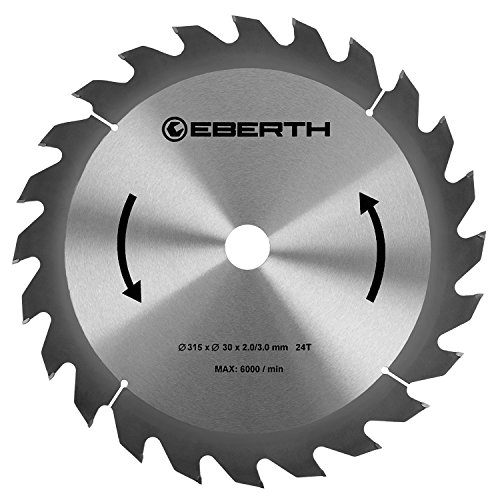 EBERTH Kreissägeblatt Sägeblatt Kreissäge Blatt aus Stahl mit Hartmetall-Zähnen für Holz-Schnitte (315mm Durchmesser, 30mm Bohrung, 2.0mm Blättstärke, 3.0mm Schnittbreite, 24 Zähne, RPM Max. 6000) von EBERTH