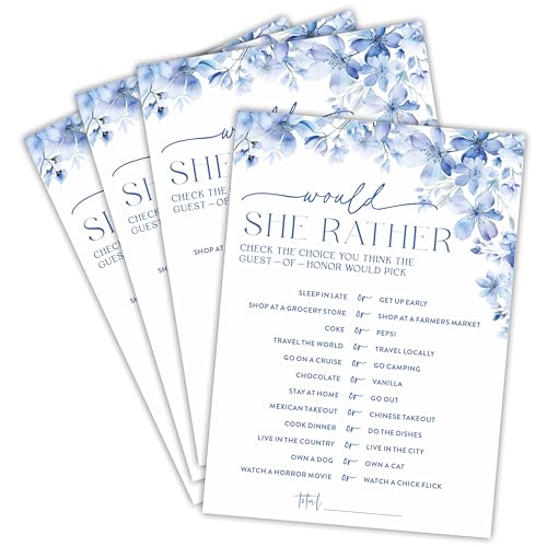 Ebned Would She Rather Brautdusch-Spiel – Blaues Blumenmuster – 30 Stück, doppelseitige Hochzeitsspielkarten für Brautpaare, Verlobungsparty-Aktivitäten und Dekorationen, A01 Ebned Would She Rather Brautdusch-Spiel – Blaues Blumenmuster – 30 Stück, doppelseitige Hochzeitsspielkarten für Brautpaare, Verlobungsparty-Aktivitäten und Dekorationen, A01 von Ebned