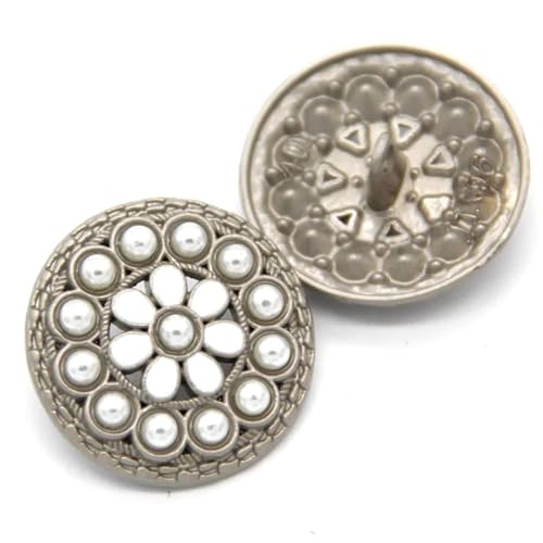 4 Stück runde Diamant-Perlen-Gold-Metallknöpfe für Kleidung, Damen, Pullover, Vintage, dekorative Mantelknöpfe, Nähzubehör, Weiß, 25mm 4pcs von EcLusE