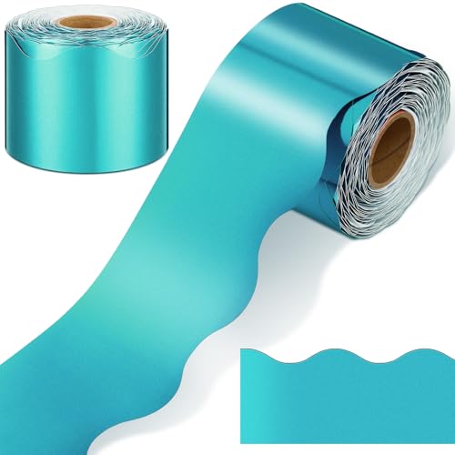 Ecally 20 m gewellte Pinnwand-Bordüre, Klassenzimmer, glänzend, dekorative gewellte Pinnwand, Bordüren, Dekorationen für Schule, Klassenzimmer, Heimdekoration (hellblau) von Ecally