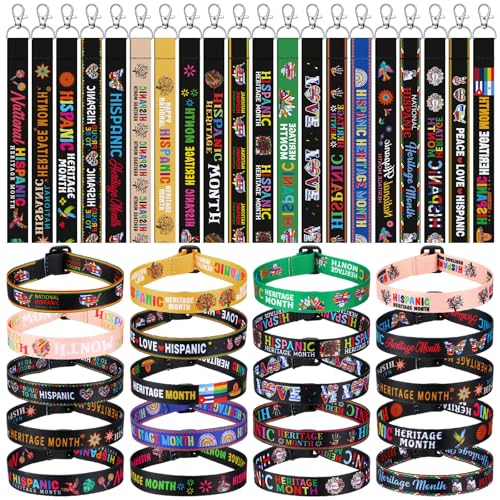 Ecally 200 Stück Hispanic Heritage Month Party Favors Armbänder Schlüsselanhänger und verstellbare Armbänder Geschenke Bulk Armbänder Schlüsselanhänger Geschenke Herz Mund Karte Armbänder von Ecally