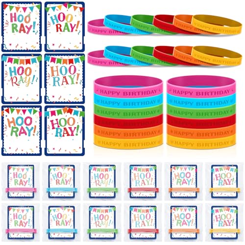 Ecally 36 Sets Happy Birthday Belohnungskarten mit Armband Award 36 Stück Silikon-Armbänder 36 Stück Zertifikate und OPP-Taschen Klassenzimmer Auszeichnungen Grußkarten für Geburtstagsparty Zubehör von Ecally
