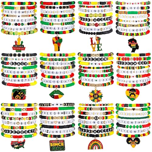 Ecally 96 Stück Juni-Armbänder, Großpackung Juneteenth Day Party Favors Freedom Day Patriotische Armbänder Partyzubehör für afrikanische Amerikanische Unabhängigkeitstag Dekoration Supplies Goodie Bag von Ecally
