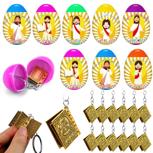 Ecation 12 vorgefüllte Ostereier mit goldenem Mini-Bibel-Schlüsselanhänger, Jesus-Verpackung, religiöse Kunststoff-Eier, Osterkorbfüller für Eiersuche, Partygeschenke, christlicher Sonntag, Ecation 12 vorgefüllte Ostereier mit goldenem Mini-Bibel-Schlüsselanhänger, Jesus-Verpackung, religiöse Kunststoff-Eier, Osterkorbfüller für Eiersuche, Partygeschenke, christlicher Sonntag, von Ecation