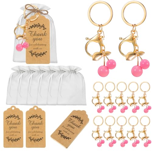 Ecation 20er-Set rosa Kirsch-Schlüsselanhänger-Set, Stahlkirsche, Schlüsselanhänger, Obst-Anhänger, ästhetisches Zubehör, Souvenir, Geschenk mit Kraftanhänger, Organza-Beutel für Gäste, Taufe Ecation 20er-Set rosa Kirsch-Schlüsselanhänger-Set, Stahlkirsche, Schlüsselanhänger, Obst-Anhänger, ästhetisches Zubehör, Souvenir, Geschenk mit Kraftanhänger, Organza-Beutel für Gäste, Taufe von Ecation