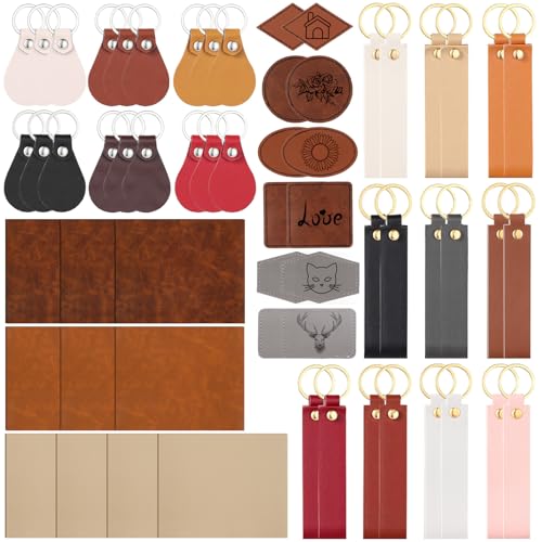 Ecation 60 Stück laserbare gravierbare Rohlinge, laserbare Kunstlederbögen, 32,6 x 26,7 cm, PU-Leder, Schlüsselanhänger-Set, Kunstleder, zum Aufbügeln auf Hut-Patches für Handwerk, Material, DIY Ecation 60 Stück laserbare gravierbare Rohlinge, laserbare Kunstlederbögen, 32,6 x 26,7 cm, PU-Leder, Schlüsselanhänger-Set, Kunstleder, zum Aufbügeln auf Hut-Patches für Handwerk, Material, DIY von Ecation