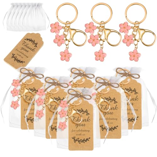 Ecation Schlüsselanhänger mit 20 rosa Blumen, Organza-Beutel für Babyparty, Hochzeit, Party, Geschenk, 61 Stück (Rosa, niedlicher Stil) von Ecation