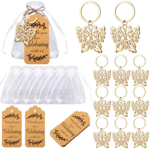 Ecation Weihnachts-Schmetterlings-Schlüsselanhänger, Partygeschenke, Schmetterlings-Schlüsselanhänger für Gäste, Taufe, Party, Gastgeschenk, Metall, Kristall, Schmetterling, Schlüsselanhänger von Ecation
