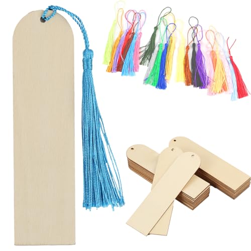 3,2x12cm 24 Stück Holz Blanko Lesezeichen mit 24 Stück Bunten Quasten Set, DIY Bookmark Kit mit Löchern für Handwerk, Geschenkanhänger, Partydekoration und Personalisierte Bastelprojekte 3,2x12cm 24 Stück Holz Blanko Lesezeichen mit 24 Stück Bunten Quasten Set, DIY Bookmark Kit mit Löchern für Handwerk, Geschenkanhänger, Partydekoration und Personalisierte Bastelprojekte von EceoThsy