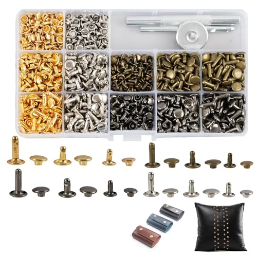 480 Set Leder Nieten Metallniete Doppelkappe Hohlnieten in 3 Größen, Inklusive Werkzeug Und Aufbewahrungsbox, Ideal Für DIY Lederhandwerk Und Kleidungsdekoration, Handgefertigt Hohlnieten von EceoThsy