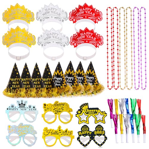 Silvester Deko 2025 Neujahr Party Dekoration Set 44 Pcs, Silvester Accessoires Silvester Hüte, Silvester Haarreif, Brillen, Halskette, Party-Lärmmacher Silvester Tischdeko Für Happy New Year 2025 Deko Silvester Deko 2025 Neujahr Party Dekoration Set 44 Pcs, Silvester Accessoires Silvester Hüte, Silvester Haarreif, Brillen, Halskette, Party-Lärmmacher Silvester Tischdeko Für Happy New Year 2025 Deko von Echehi