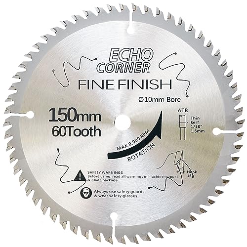 Echo Corner 150mm Kreissägeblatt 10mm Bohrung 60-Zähne, Feinschnitt Feinschliff Kappschnitt Rahmenbau Beschneiden Hartholz Weichholz Laminat Furniersperrholz MDF Kunststoff Echo Corner 150mm Kreissägeblatt 10mm Bohrung 60-Zähne, Feinschnitt Feinschliff Kappschnitt Rahmenbau Beschneiden Hartholz Weichholz Laminat Furniersperrholz MDF Kunststoff von Echo Corner