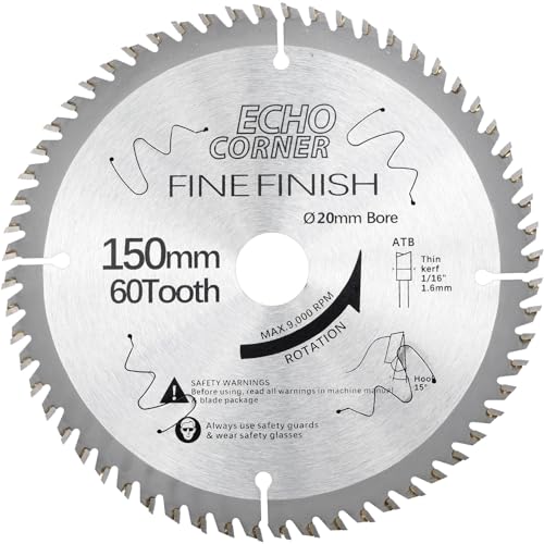 Echo Corner 150mm Kreissägeblatt 20mm Bohrung 60-Zähne, Feinschnitt Feinschliff Kappschnitt Rahmenbau Beschneiden Hartholz Weichholz Laminat Furniersperrholz MDF Kunststoff Echo Corner 150mm Kreissägeblatt 20mm Bohrung 60-Zähne, Feinschnitt Feinschliff Kappschnitt Rahmenbau Beschneiden Hartholz Weichholz Laminat Furniersperrholz MDF Kunststoff von Echo Corner