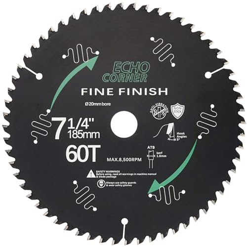 Echo Corner 185 mm 60 Zähne Kreissägeblatt, Sägeblatt mit feinen Zähnen für schnelles Schneiden von Holz aus MDF-Kunststoff, Antihaftbeschichtung, Öffnung 20 mm Echo Corner 185 mm 60 Zähne Kreissägeblatt, Sägeblatt mit feinen Zähnen für schnelles Schneiden von Holz aus MDF-Kunststoff, Antihaftbeschichtung, Öffnung 20 mm von Echo Corner