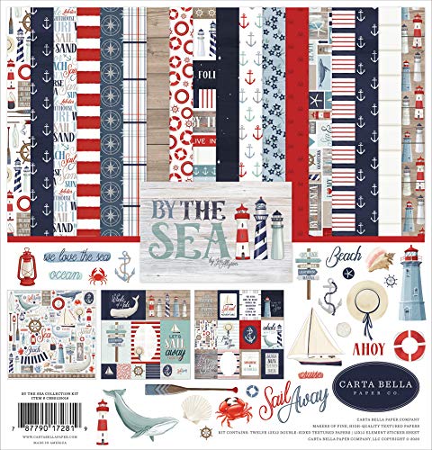 Carta Bella Paper Company By The Sea Collection Kit Papier, Rot, Blau, Marineblau, Blaugrün, Creme von Echo Park Paper