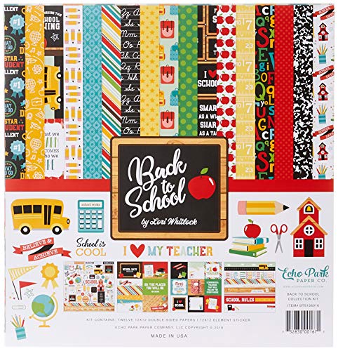 Echo Park Paper Company 1 Back to School Collection Kit Papier, Blau/Schwarz/Rot/Grün/Gelb, 12-x-12 von Echo Park Paper