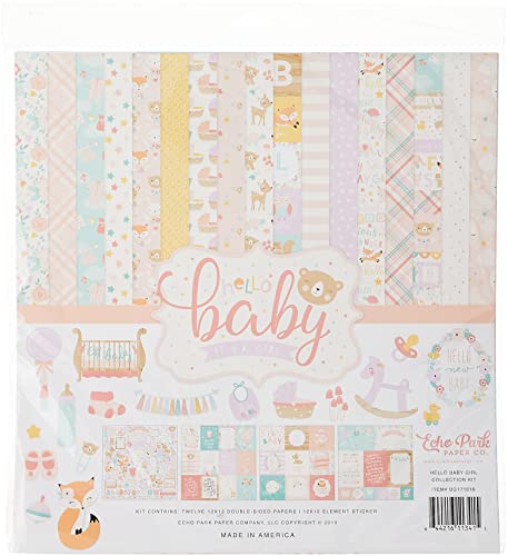Echo Park Paper Company Hello Baby Girl Collection Kit Papier, Pink, Petrol, Gelb, Lila, Orange von Echo Park Paper