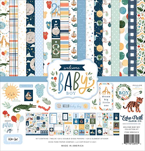 Echo Park Paper Company 646452 Echo Park 30,5 x 30,5 cm, Papier, Welcome Baby Boy Collection Kit, 12-x-12-Inch von Echo Park Paper