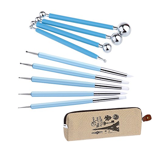 Ecjiuyi 9 x Modellierwerkzeuge, 4 x doppelseitige Metall-Keramik-Tonkugel-Eingabestifte und 5 x 2-Wege-Silikon-Polymer und Prägepapier-Blumen-Einkerbungswerkzeug-Set von Ecjiuyi