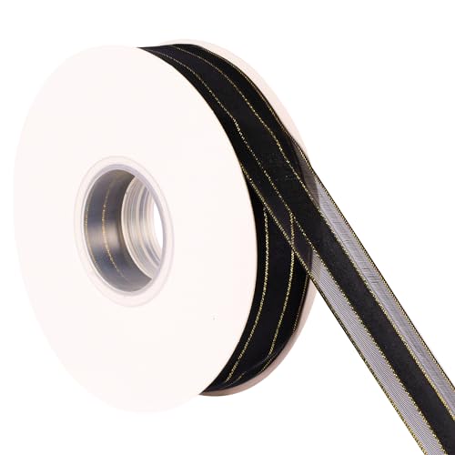 EclipseGuard Satinband Schwarz 25mm, 45 Meters Dekoration Geschenkband breit Schleifenband, Schwarze Doppelseitige Satinband Schleifenband, Satin Bänder mit Drahtkante zum Basteln Geschenke Verpackung von EclipseGuard