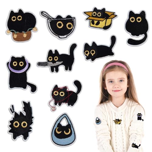 Stickerei Aufnäher, 10 Stück Süße Schwarze Katze Bügelaufnäher, Patches Polyester Textilien für Hosen Jeans Hemden Mützen, Reparatur des Lochs, DIY Zubehör Stickerei Aufnäher, 10 Stück Süße Schwarze Katze Bügelaufnäher, Patches Polyester Textilien für Hosen Jeans Hemden Mützen, Reparatur des Lochs, DIY Zubehör von Eclove